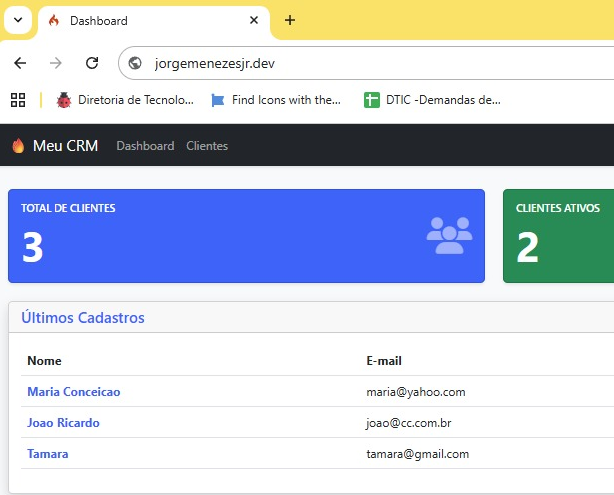 Interface do CRM Jorge Menezes